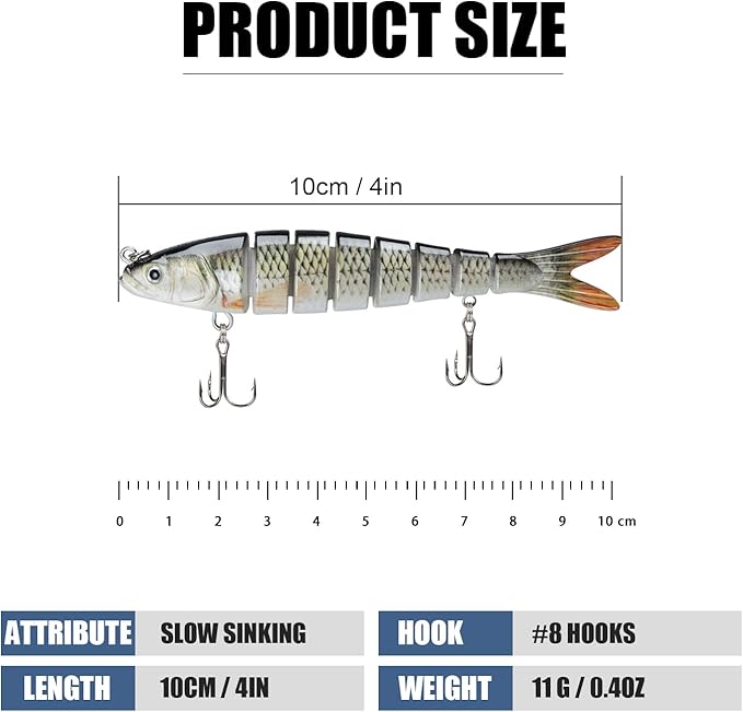 TRUSCEND Swimmax Easy Catch Fishing Lures with BKK Hooks, Wiggling, Vibrating, Rattling and Gurgling for More Bites, Heavy-Duty Dyneema Fiber Jointed Swimbaits for Bass, Trout, Crappie, Walleye, Pike