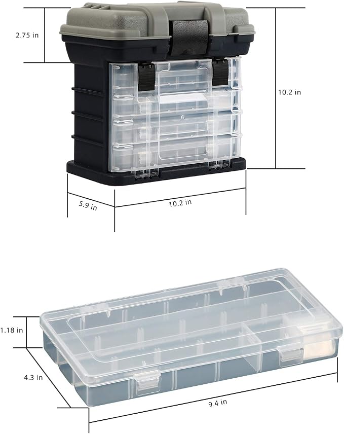 KINJOEK Fishing Tackle Box Kit, Portable 4 Layers Fishing Accessory Box Case, Fishing Tackle Storage for Fresh Water and Salt Water