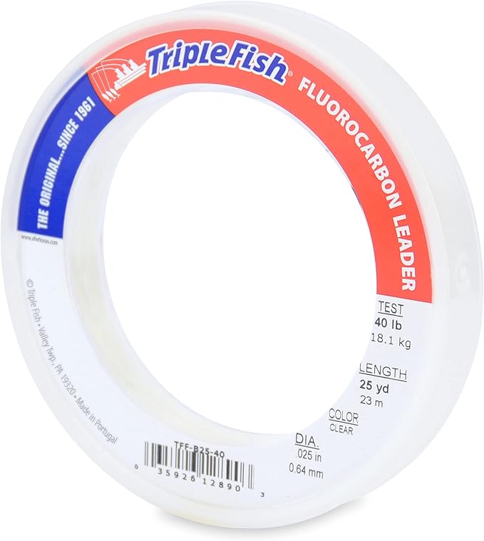 Triple Fish 100% Fluorocarbon Fishing Leader - Clear Invisible Strong and Heavy Duty Highly Abrasion Resistant, Fast Sinking Freshwater & Saltwater