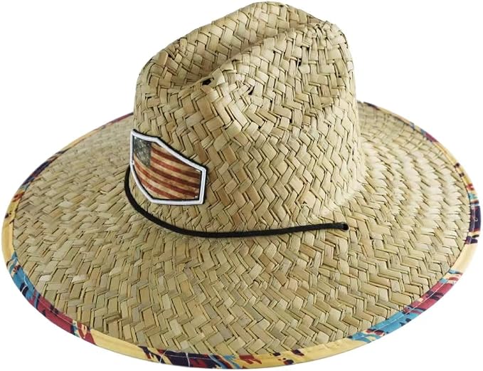 Men's and Wowen's Lifeguard Straw Hat Wide Brim Beach Hat Sun Protection Outdoor Hat for Fishing Hiking