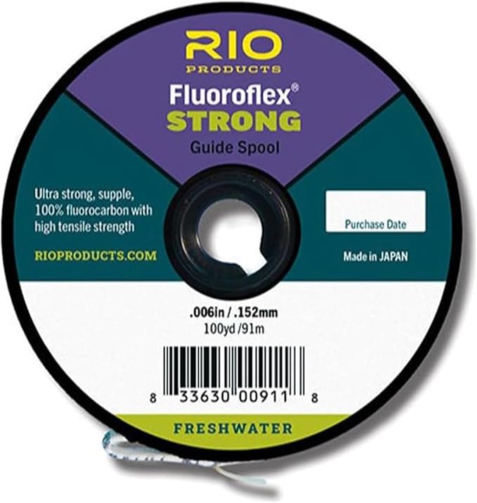 RIO Products Fluoroflex Strong Tippet, 100% Fluorocarbon Fly Fishing Tippet for Trout, Abrasion Resistant, Strong, & Knot Friendly, 100yd Guide Spool