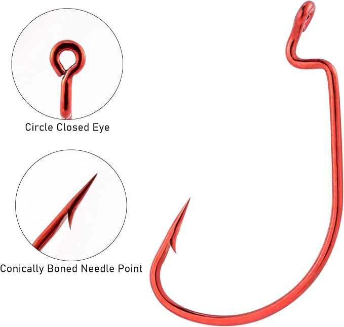 Dr.Fish EWG Hooks Bass Fishing Worm Hooks Extra Wide Gap Freshwater Fishing Carolina/Texas Rig