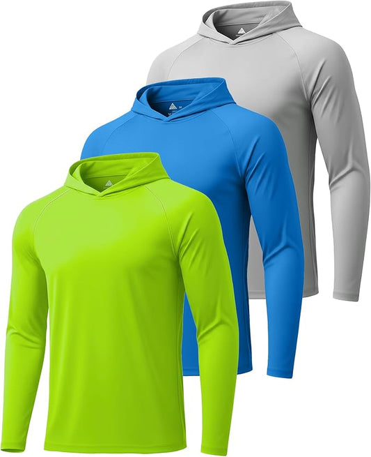 ZITY 3 Pack Men's Sun Protection Hoodie Shirt Fishing Shirts for Men UPF 50+ Long Sleeve Shirt Lightweight Rash Guard