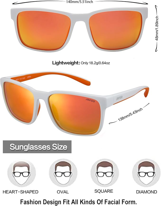 Jefoo Polarized Fishing Sunglasses for Men Women Kayaking Surfing Driving Lightweight Sports Sun Glasses UV Protection