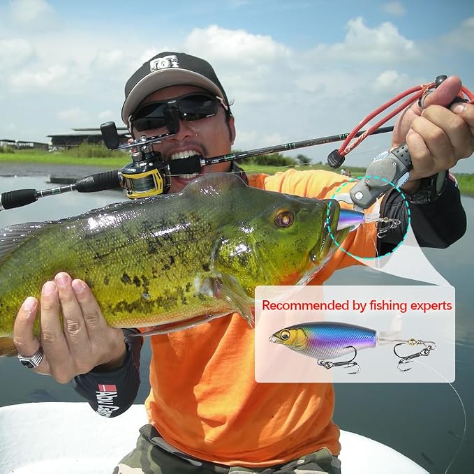 Surface Water Lures Fishing Lures Whopper Popper Fishing Lure for Bass 3D Eyes Bait with Propeller Tail for Catfish,Pike Perch Floating Pencil Bass Freshwater or Saltwater