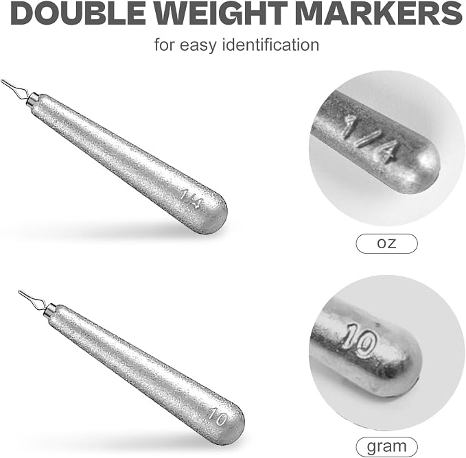 27/30 PCs Free Rig & Drop Shot Weights - Skinny Teardrop Fishing Sinkers (1/8 3/16 1/4 3/8 1/2oz) | Die-Cast Lead-Antimony Alloy | Mixed Kit Available