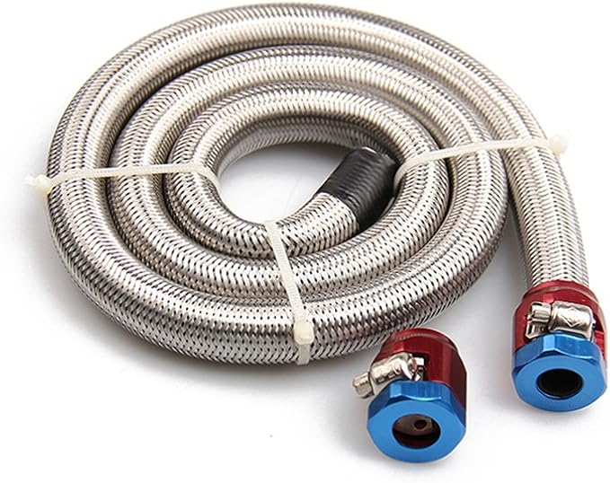 3 FT 6AN 3/8" ID Fuel Line Stainless Steel Braided Hose Kit, With 2 pcs AN6 Fitting Universal for Racing Fuel, Gas, Coolant