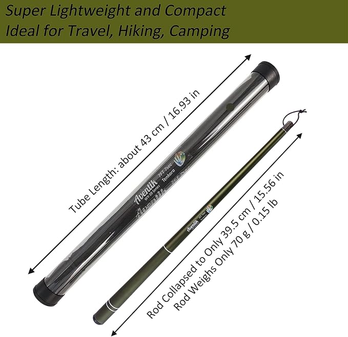 Aventik FreshStart Tenkara Rod in 7ft/8ft,Action 7:3 Complete Beginner Tenkara Rod Kit, 24T Carbon Fiber, Easy to Cast Flexible Durable Lightweight and Compact