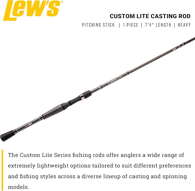 Lew's Custom Lite Casting Fishing Rod, HM85 Graphite Rod, Stainless Steel Guides with Titanium Oxide Inserts, Split-Grip Handle, Black