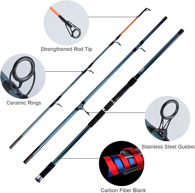 Dr.Fish Surf Fishing Rod and Reel Combos Saltwater Fishing Gear Set 12ft Surf Rod 10000 Reel Offshore Inshore Casting Pole Beach Casting Spinning Pole Kit Equipment Set Striper Pompano Flounder