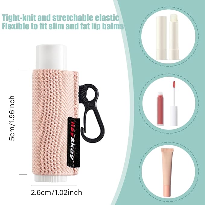 HEYSKAY 3PCS Lip Balm Holder Sleeves Keychain Lipstick Sleeves Lip Gloss Holder Keychain Chapstick Elastic Sleeves(Brown/dark blue/grey)