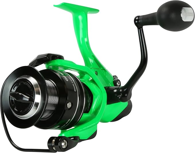 Okuma Cat Slayer Custom 6000 Baitfeeder Reel – Catfish Spinning Reel with Dual Force Drag, Flite Drive System & UV Reactive Neon Green Finish, CSCF-6000NG