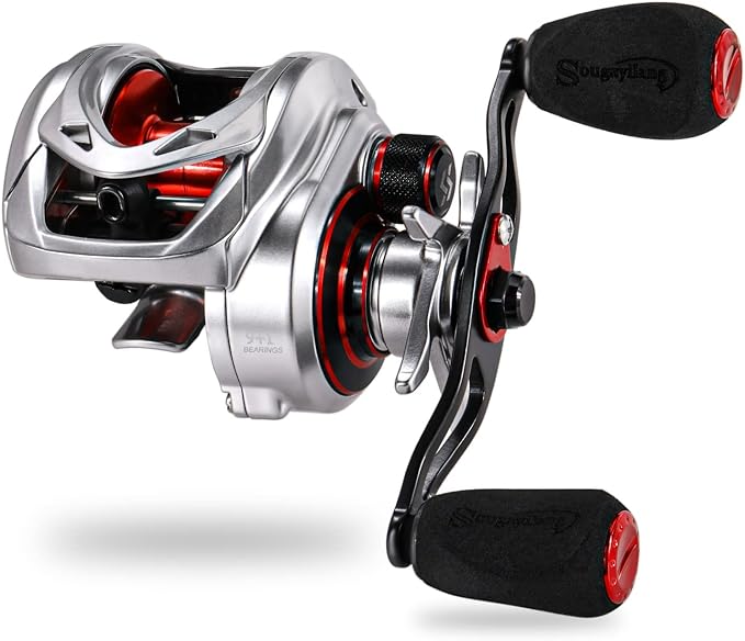 Sougayilang Baitcasting Reel – Lightweight Graphite Frame – 9 + 1 Anti-Reverse Ball Bearings, 8.0:1 High-Speed Gear Ratio Fishing Reel