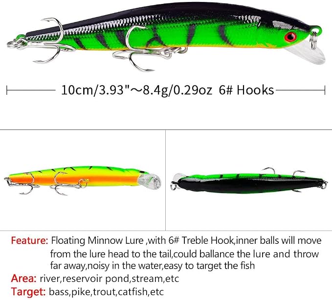 10pcs Fishing Lures - Life-Like Swimbait, Minnow Hard Lure Bass Trout Baits Kit, Topwater Hard Baits Crankbait Swimbait for Saltwater Freshwater