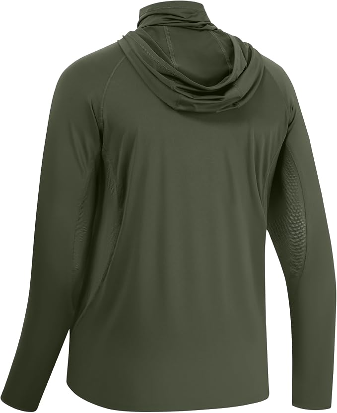 BASSDASH UPF 50+ Men’s Long Sleeve Fishing Shirt with Mask UV Neck Gaiter Hoodie