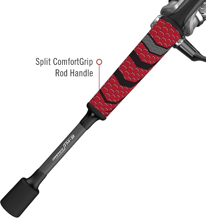 Quantum Throttle II Spinning Reel and Fishing Rod Combo, 6-Foot 6-Inch 1-Piece IM8 Graphite Fishing Pole, Split ComfortGrip Handle, Medium Power, Size 20 Reel, Silver/Red