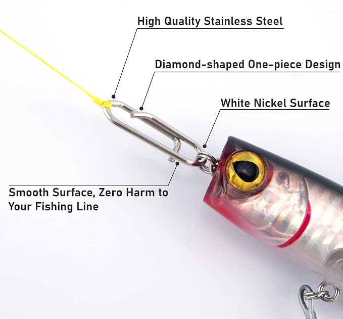 Alwonder 50-Pack Fishing Power Speed Clips, High Strength Stainless Steel Speed Clip for Fishing Lure Quick Change, Freshwater Saltwater Crankbait Popper Lures Quick Snap Connector Tackle