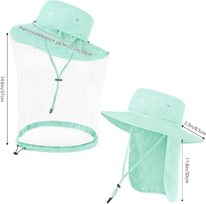 BASSDASH UPF 50+ Mosquito Sun Hat with Hidden Head Net and Neck Flap for Men Women Outdoor Fishing Hiking Camping