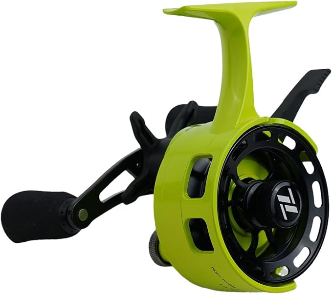 Ice Fishing Reel with Magnetic Drop, 3.2:1 Gear Ratio Inline Reel, 3+1 Ball Bearings Two-Way for Spool Lever for Winter Ice Fishing(left hand yellow-green)