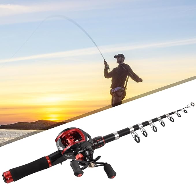 Lixada Fishing Rod and Reel Combo with Fishing Lures for Adult, 6.89ft/2.1m Telescopic Fishing Rod with Baitcasting Reel 18+1BB Right/Left Hand Portable Fishing Kits Complete for Fishing Trip