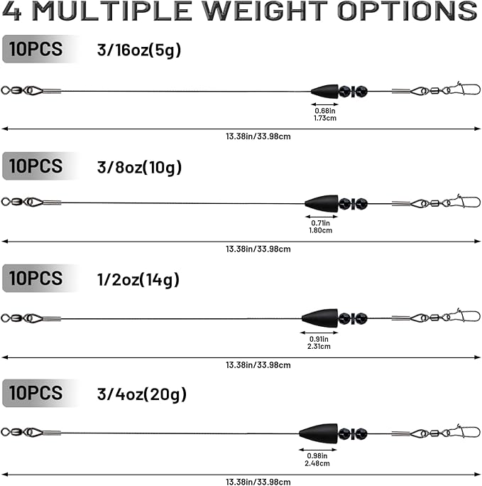 Texas Rigs 10 Pack, Pre-Rigged Bass Fishing Rig with Bullet Weight, Swivel & Snap, Weedless Soft Plastic Rig for Largemouth & Smallmouth Bass