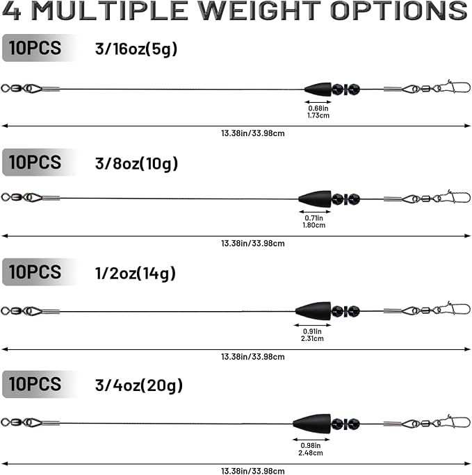 Texas Rigs 10 Pack, Pre-Rigged Bass Fishing Rig with Bullet Weight, Swivel & Snap, Weedless Soft Plastic Rig for Largemouth & Smallmouth Bass
