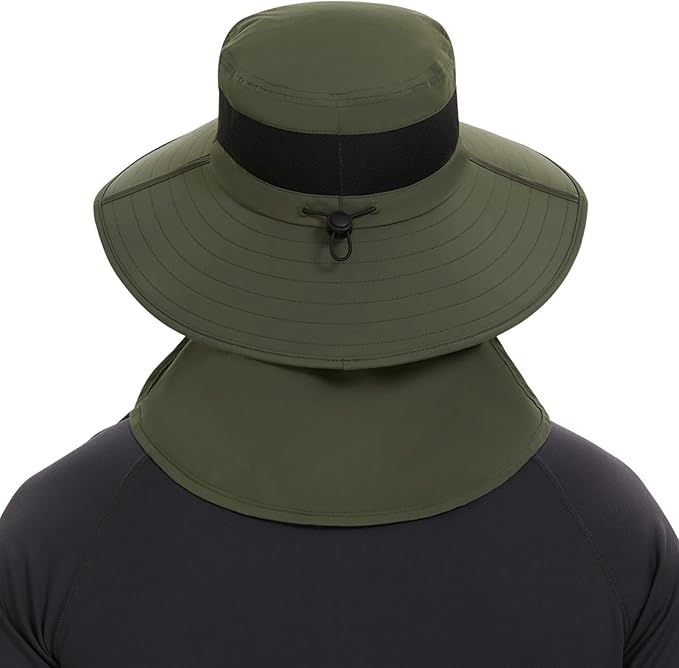 BASSDASH UPF 50+ Breathable Sun Hat with Removable Face Cover and Neck Flap Wide Brim Bucket Hat for Fishing Hiking Men Women