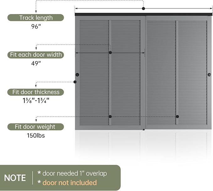 EaseLife 8FT/96in Bypass Double Sliding Pocket Door Hardware Kit, Aluminum, Black, Modern Style