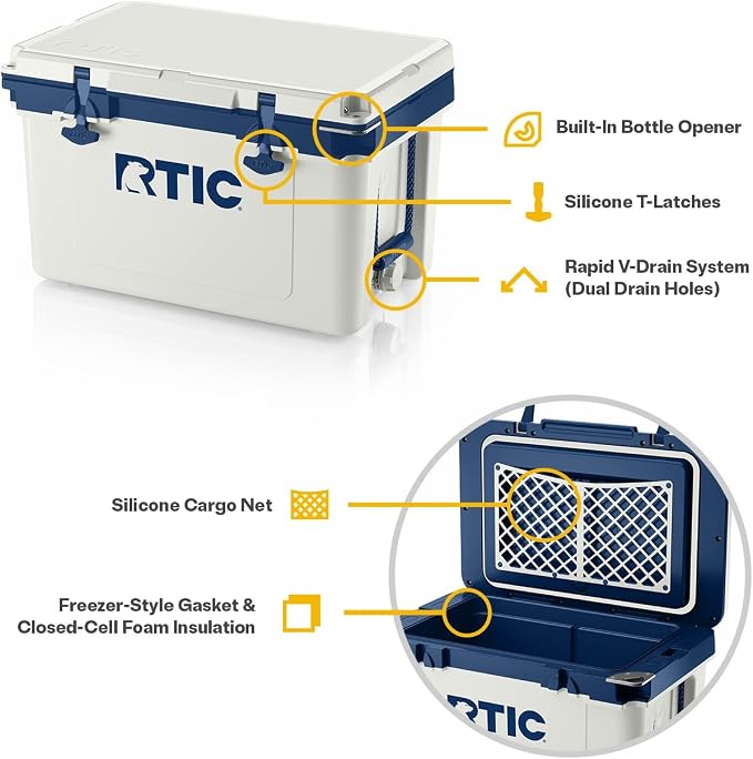 RTIC Ultra-Light 32 Quart Lightweight Hard Cooler, Insulated Portable Ice Chest 13 lbs, 48-Can Capacity, 5-Day Ice Retention, for Camping, Fishing, Beach, Boat, Picnic, Day Trip