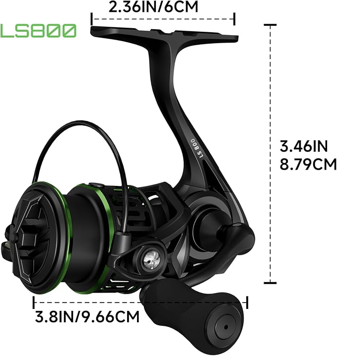 LS Lightweight Spinning Reel 500-1000 Series, 3.8oz Ultralight Carbon Fiber Frame, 5+1 BB, 5.2:1 Gear Ratio, 6.6LBs Max Drag, Saltwater/Freshwater Fishing Reel