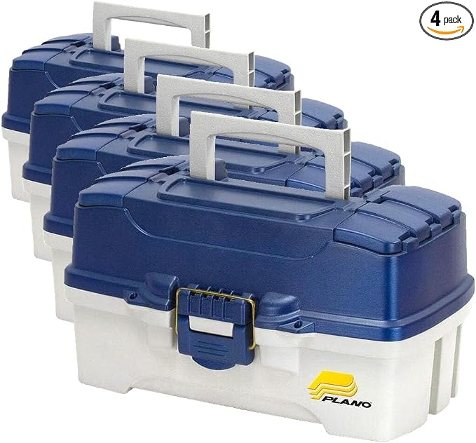 Plano 2-Tray Tackle Box with Dual Top Access, Blue Metallic/Off White, Premium Tackle Storage, 620206, One Size, (Pack of 4)