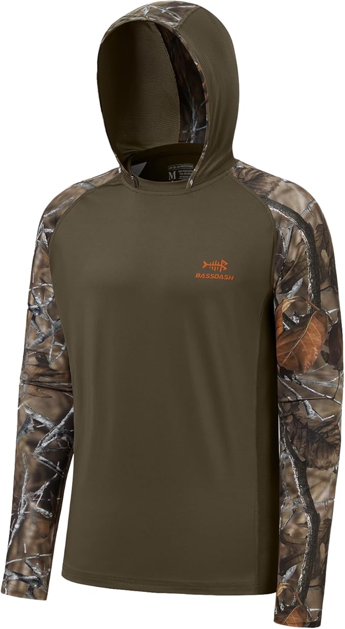 BASSDASH Men’s UPF 50 Performance Fishing Shirt Cooling Hoodie Camo Long Sleeve FS17M