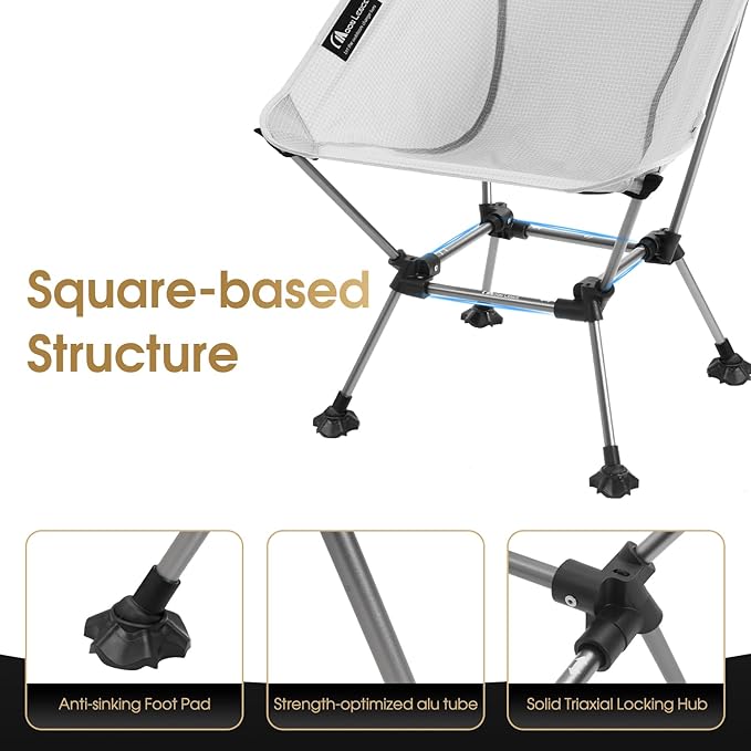 MOON LENCE Camping Chair Plus, Upgraded Comfort & Size, Still Compact and Lightweight, Folding Portable Chair for Backpacking & Hiking, 400Lbs Capacity, Gen 3 Plus (Grey)