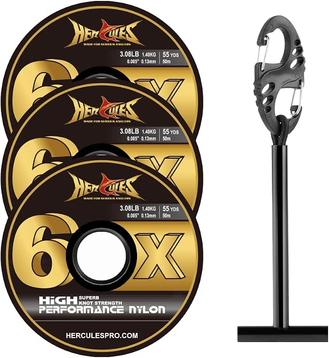 HERCULES Fly Fishing Tippet 3 Pack with Fly Tippet Holder, 55 Yards