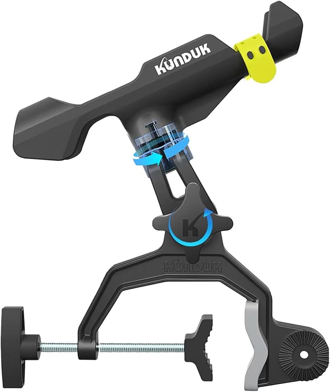 Upgraded Fishing Rod Holder with Button-Lock 360° Dual Rotation,Universal Silicone Strap & Enlarged V-Clamp Fits Round/Square Tubes,Secure Adjustable Boat Fishing Gear for All Rod