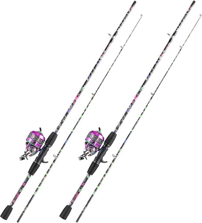 Sougayilang Spincast Fishing Rod Reel Combo, 5.9ft 2 Pieces Medium Heavy Fiber Glass Pole with Bright Strong Smooth Reel for Freshwater