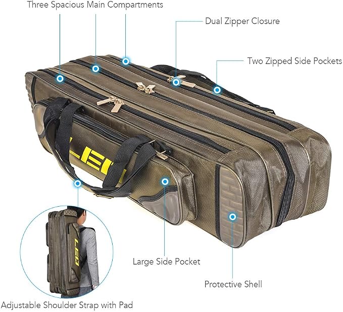 Lixada Fishing Rod Case Potable Canvas Fishing Pole Tools Reel Storage Bag Durable Fishing Gear Tackle Carry Cases 3 Layer, 90cm