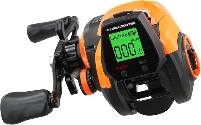 Digital Baitcasting Fishing Reel with Bite Alarm and Line Counter, 7.2:1 High Speed Gear Ratio, USB Rechargeable, 0-12 Adjustable Braking System