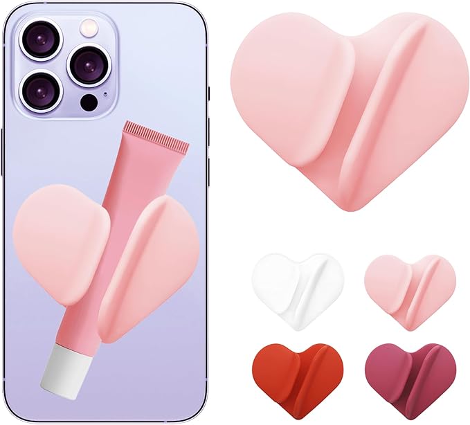 Lip Gloss Holder Phone Case,2026 New Model, Heart Shaped Gloss Bracket,Protective Lip Gloss Case with Adhesive Holder for Most Phone Models (Pink)