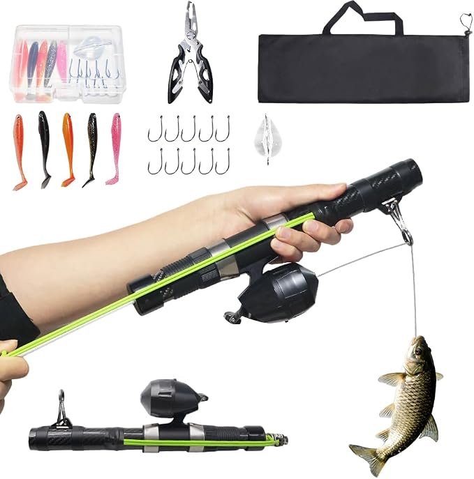 SUFFUSE Fishing Catapult Rod, Portable Carbon Fiber Fishing Poles and Reels Combo for Projecting Lures, Compact Freshwater and Saltwater Fishing Gear for Anglers Traveling