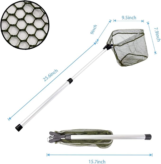 YVLEEN Kids Fishing Net for Lakes - Minnow Nets for Kids - Aluminum Collapsible Telescopic Fishing Pole Handle and Nylon Mesh Small Fishing net - Butterfly Nets for Kids Outdoor Playing
