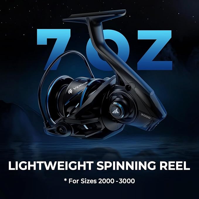 KastKing Verus Spinning Reel, Ultra-Lightweight 5oz Fishing Reel, 5.2:1/6.2:1 Gear Ratio, Aerodynamic Reel Rotor, 10+1 Stainless Steel Bearings, Lightweight Nylitech Body&Rotor, Carbon Fiber Drag