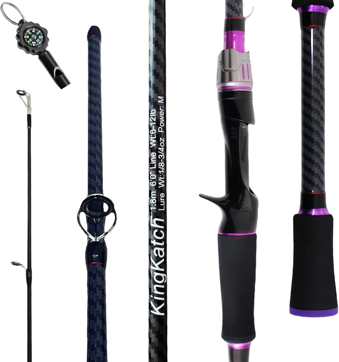 24-Ton Carbon & Fiberglass Spinning/Casting Rod, Lightweight 2-Piece Sensitive Fishing Rod with Ceramic Guides & Split-Grip Handle for Bass, Trout, Pike