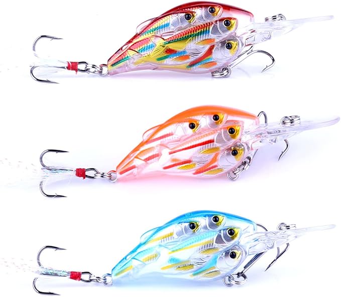 CrankBaits Fishing Lures CrankBait of Bass,Topwater Lures for Freshwater and Saltwater Shallow Water Deep Diving Swimbait,Topwater Bait for Trout Bass Fishing Lure,5pcs/Box