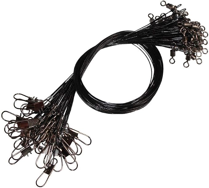 60pcs Fishing Wire Leaders Nylon-Coated Fishing Line Wire Leaders with Swivels and Snaps 6inch, 9inch, 12inch