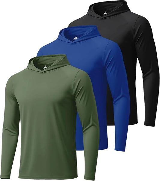 ZITY 3 Pack Men's Sun Protection Hoodie Shirt Fishing Shirts for Men UPF 50+ Long Sleeve Shirt Lightweight Rash Guard