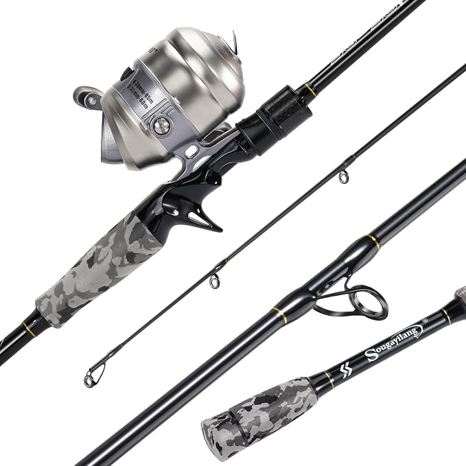 Sougayilang Spincast Reel and Fishing Rod Combo, 5-Foot 9-Inch Durable Carbon Rod, Quickset Anti-Reverse Fishing Reel with Mono Line