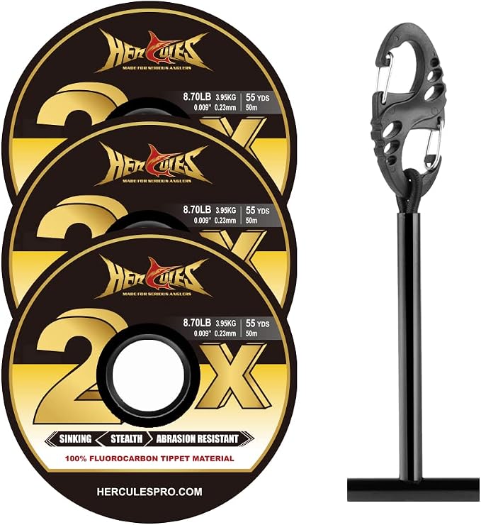 HERCULES Fly Fishing Tippet 3 Pack with Fly Tippet Holder, 55 Yards