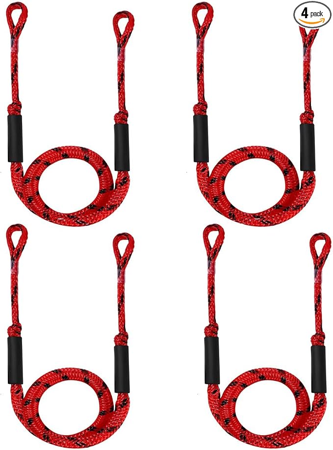 Boat Bungee Dock Lines, Mooring Rope for Docking with Loop, Boat Ropes, Boat Accessories, Quick and Easy Dock for PWC, Kayak, Seadoo, WaveRunner, Pontoon, Bass Boat (RED&Black)