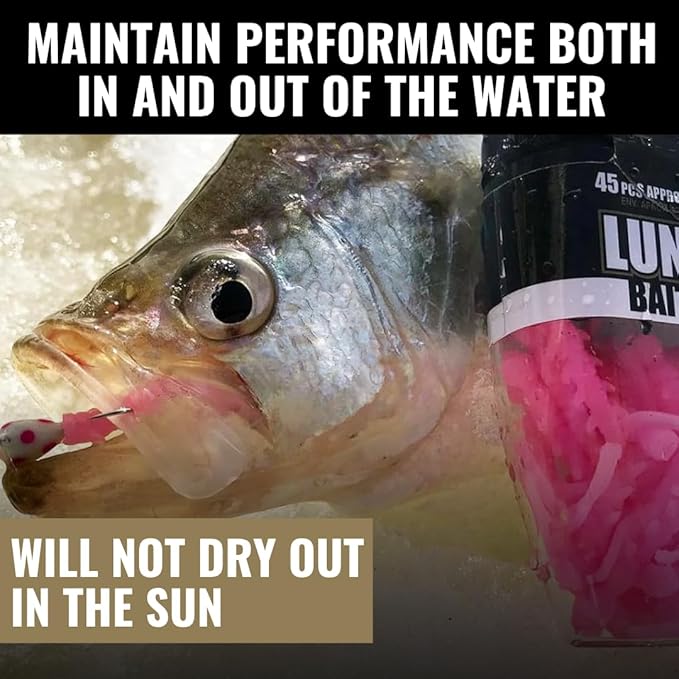 LUNKERHUNT Fishing Jar with Unique Scent Attractant | 1.5-Inch Durable Bait for Ice Fishing | Reusable Soft Plastic Lure for Bass, Trout and Pike